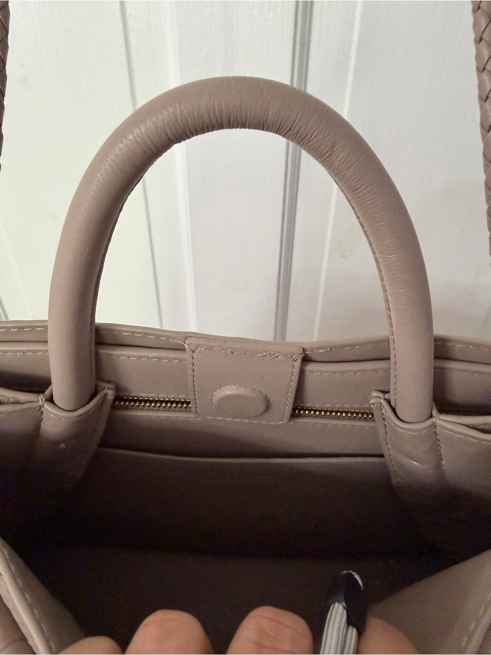 Quince Taupe Woven Leather Tote with Braided Straps - Picture 5 of 12